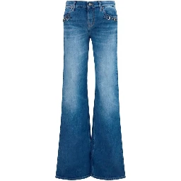 Blue Cotton Flared Jeans