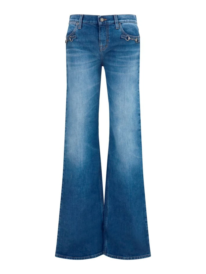 Blue Cotton Flared Jeans