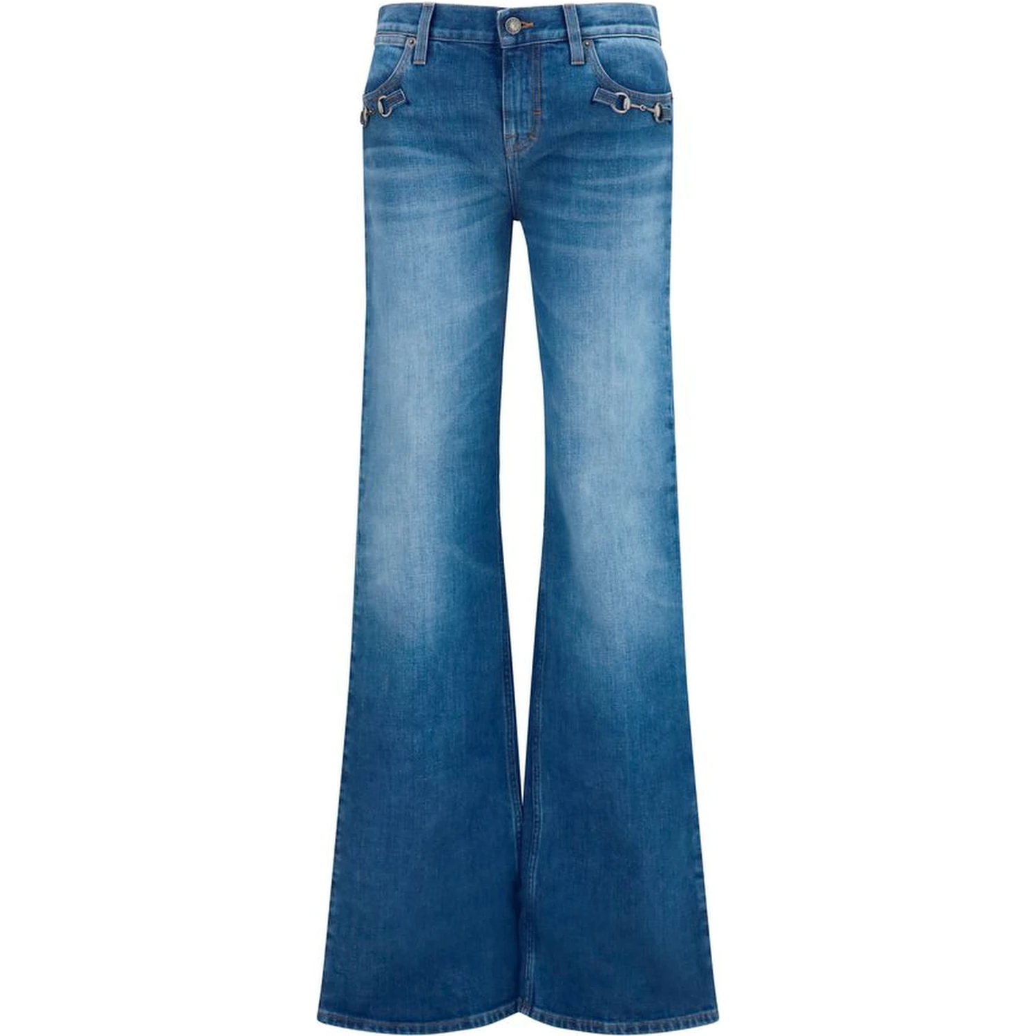Blue Cotton Flared Jeans