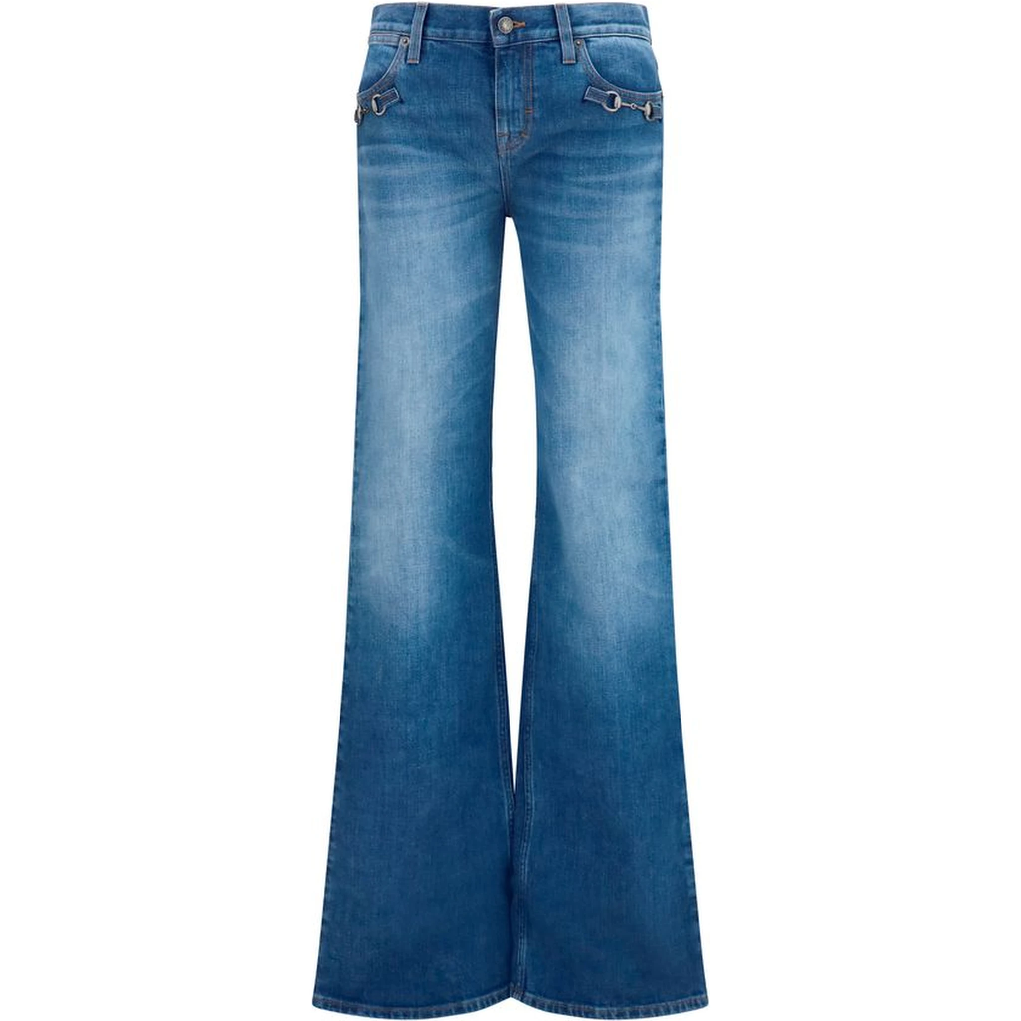 Blue Cotton Flared Jeans