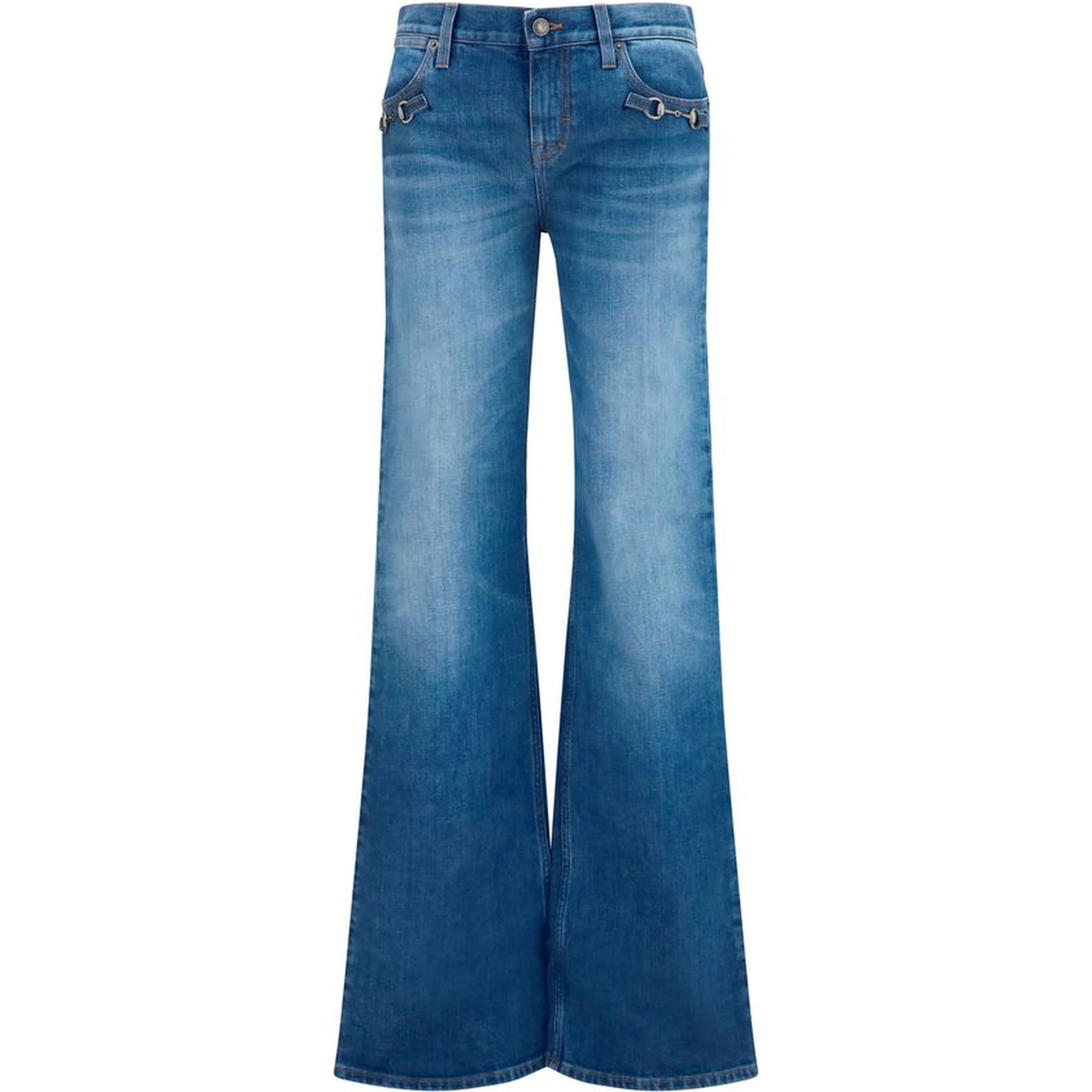 Blue Cotton Flared Jeans