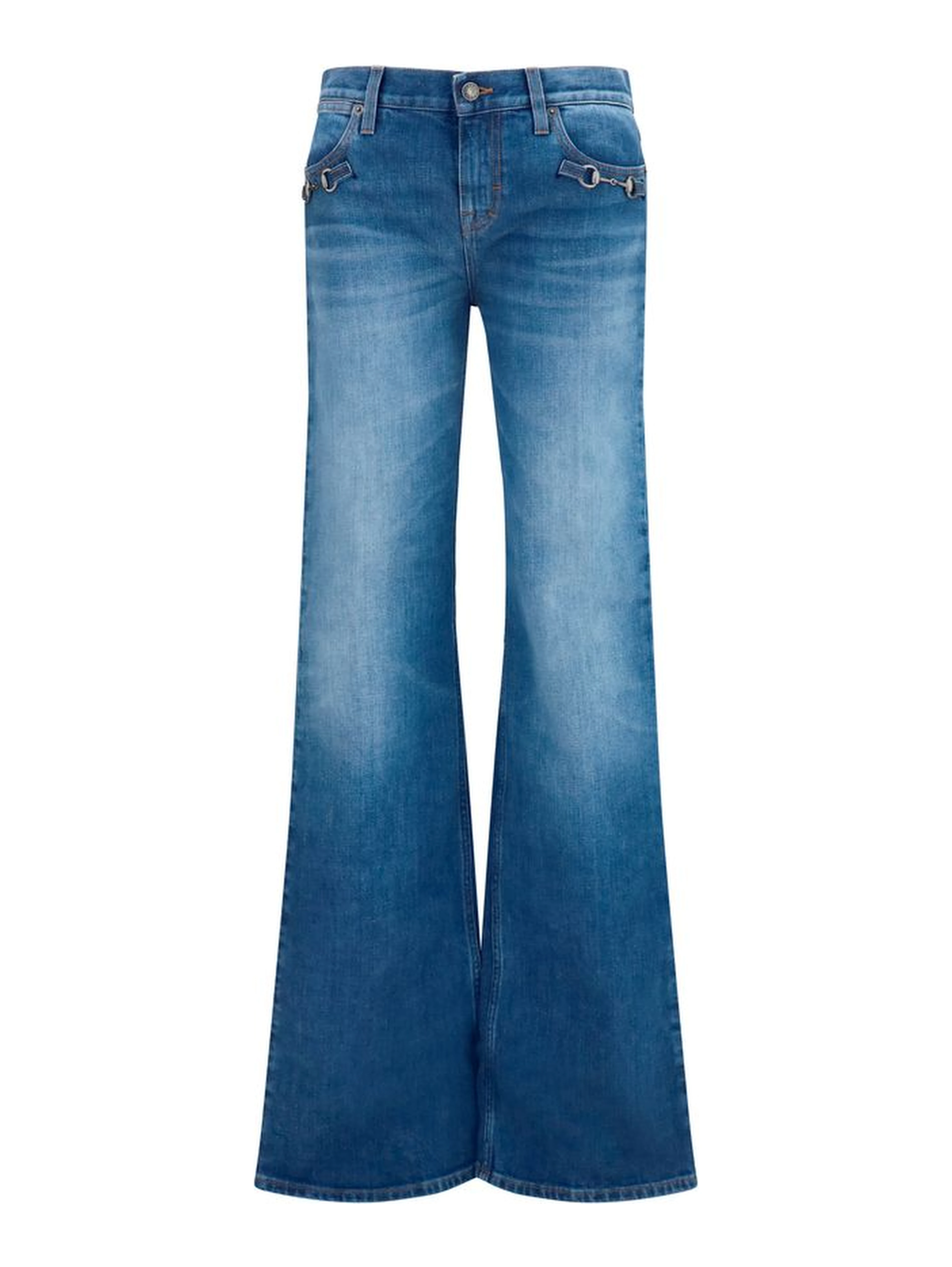 Blue Cotton Flared Jeans