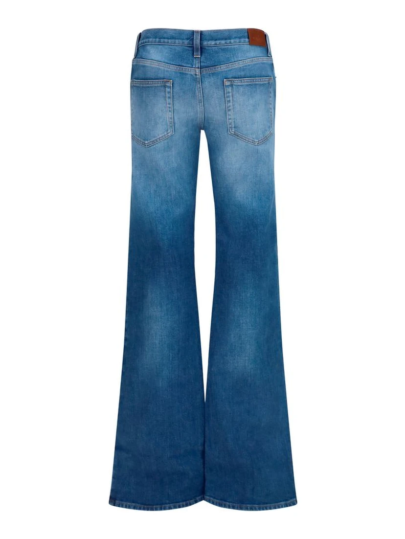 Blue Cotton Flared Jeans