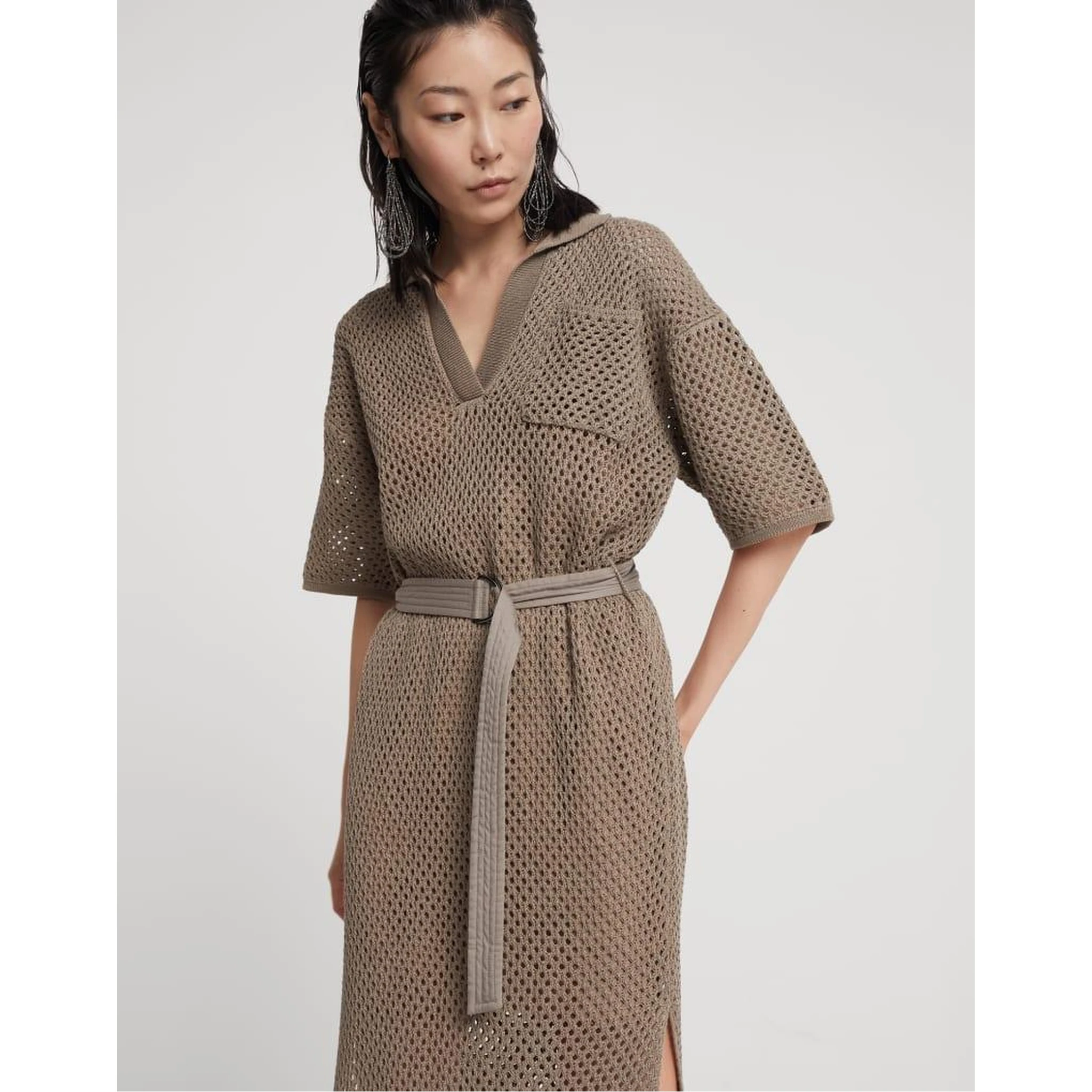 Brown Cotton Casual Dress