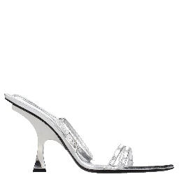 Gray Leather Stiletto Heel Sandals