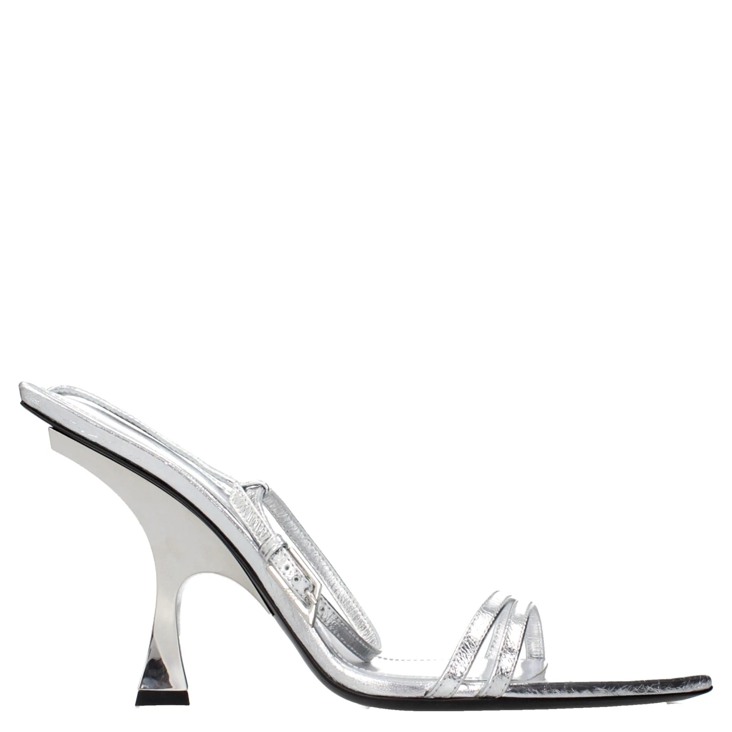 Gray Leather Stiletto Heel Sandals