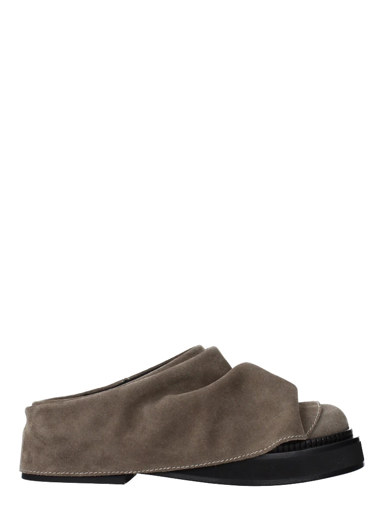 Gray Leather Slippers