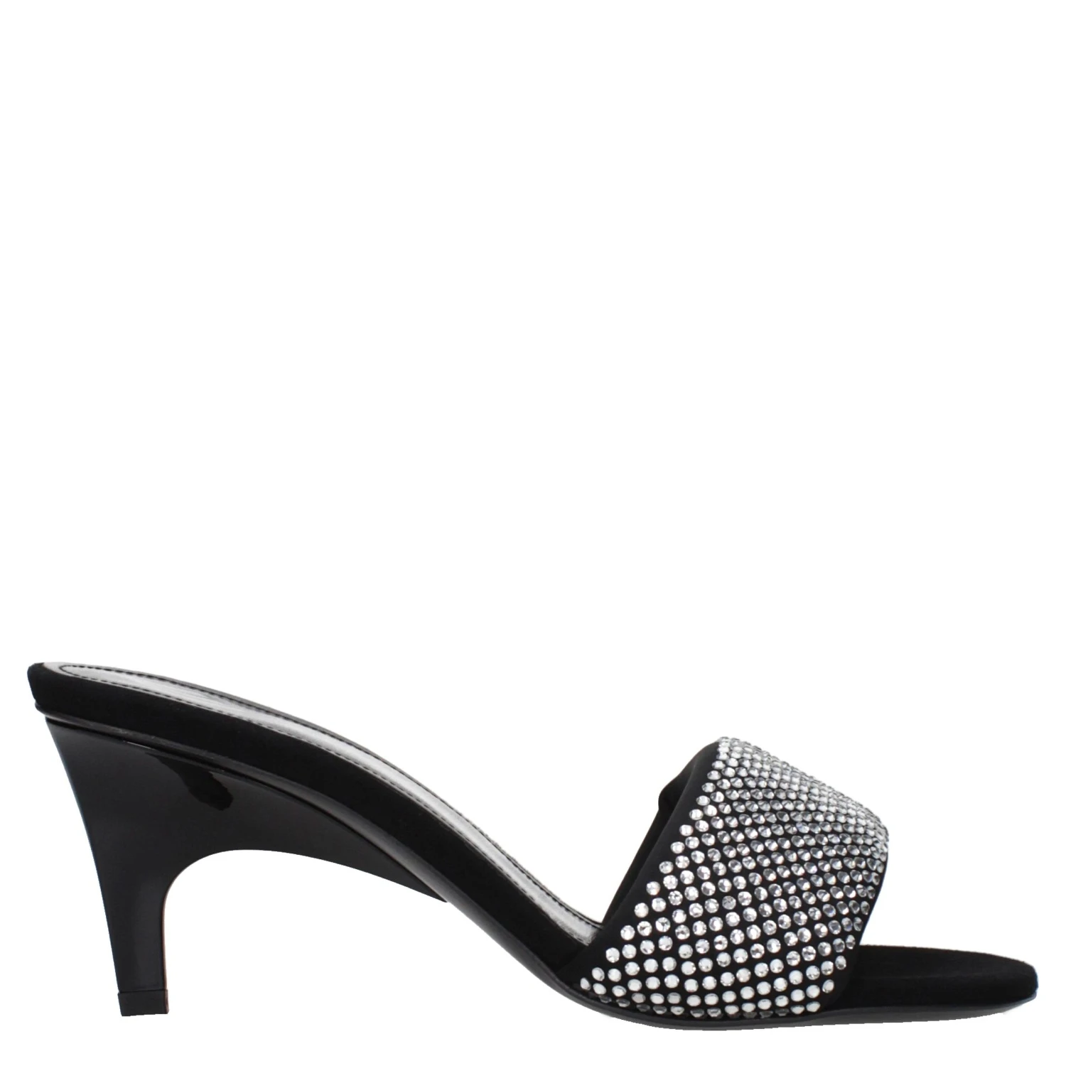 Black Fabric Stiletto Heel Sandals