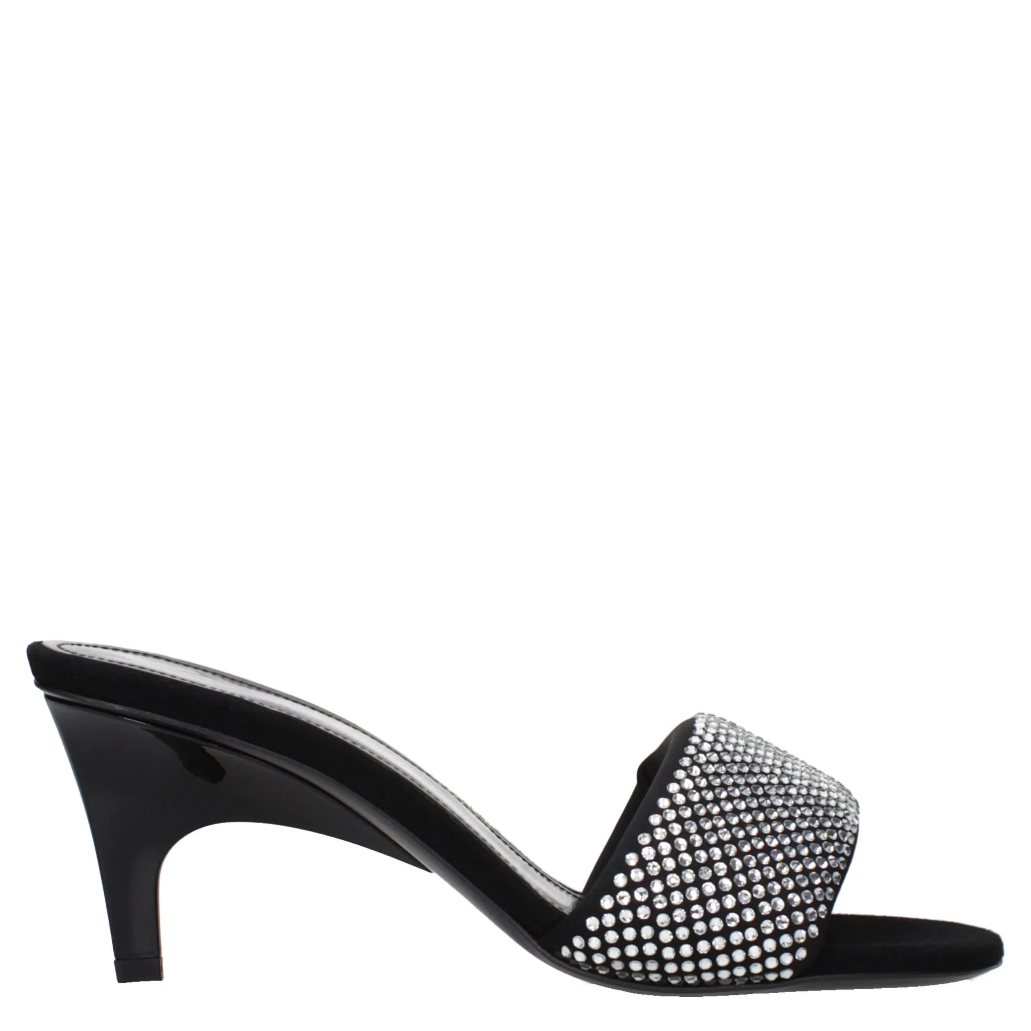 Black Fabric Stiletto Heel Sandals