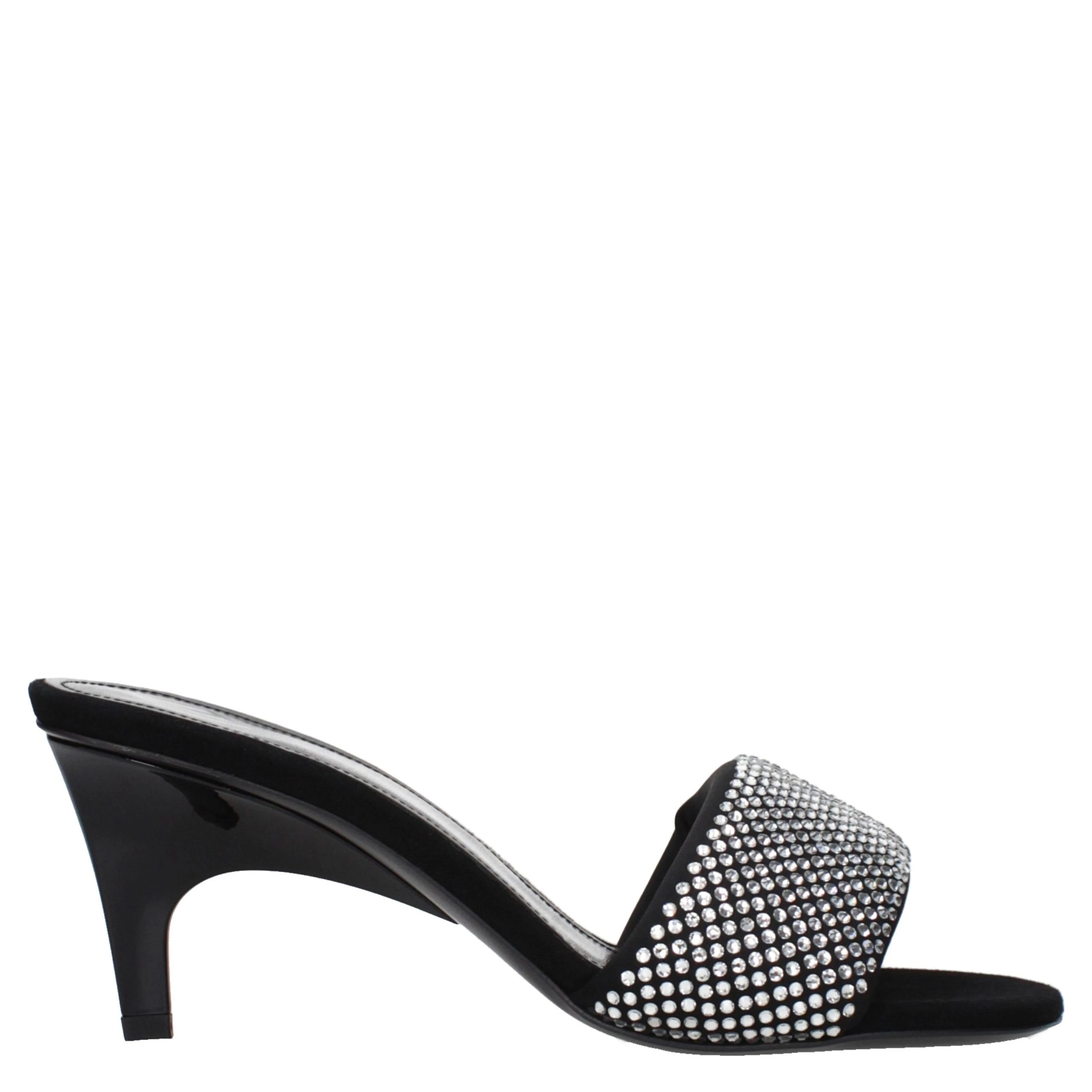 Black Fabric Stiletto Heel Sandals