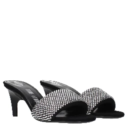 Black Fabric Stiletto Heel Sandals