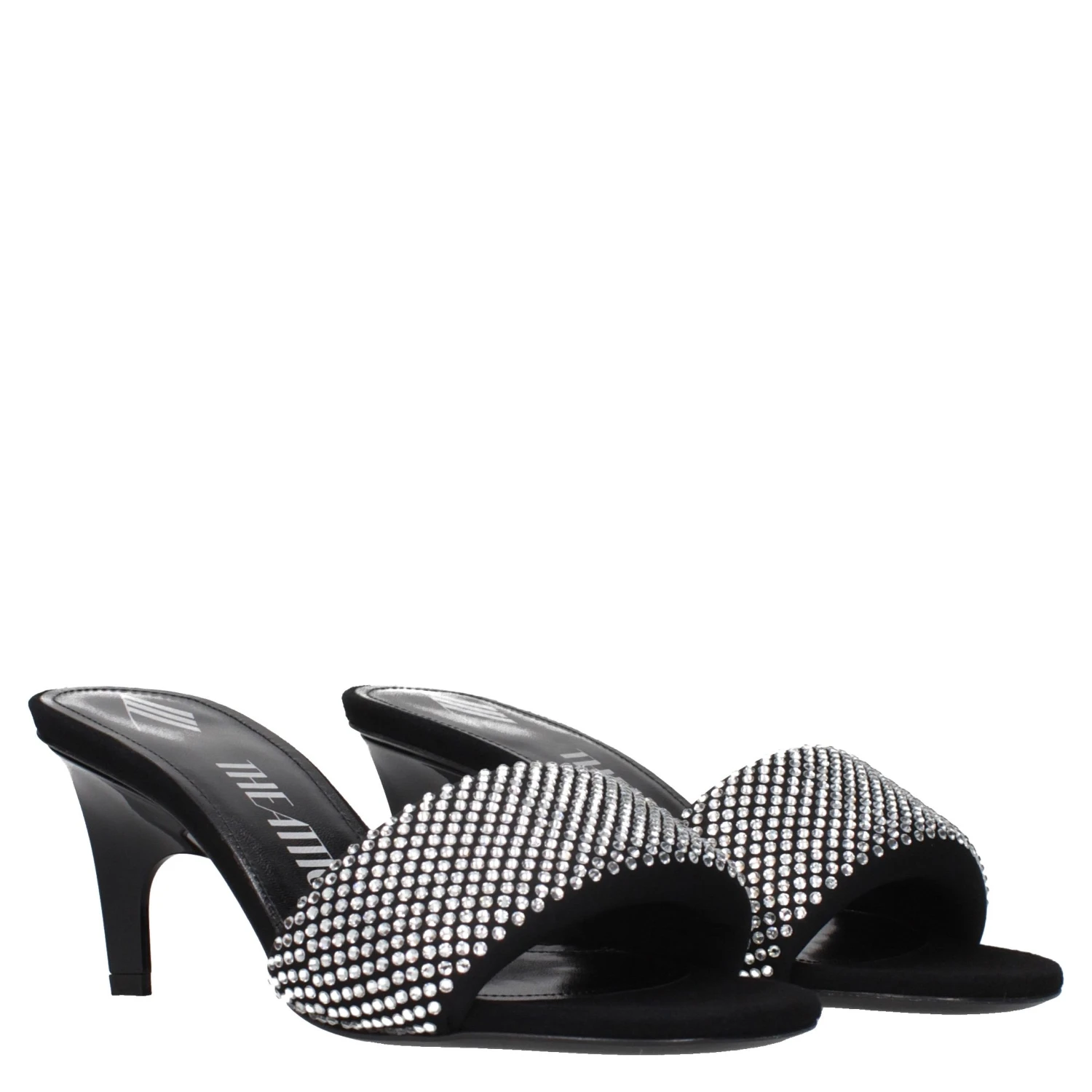 Black Fabric Stiletto Heel Sandals
