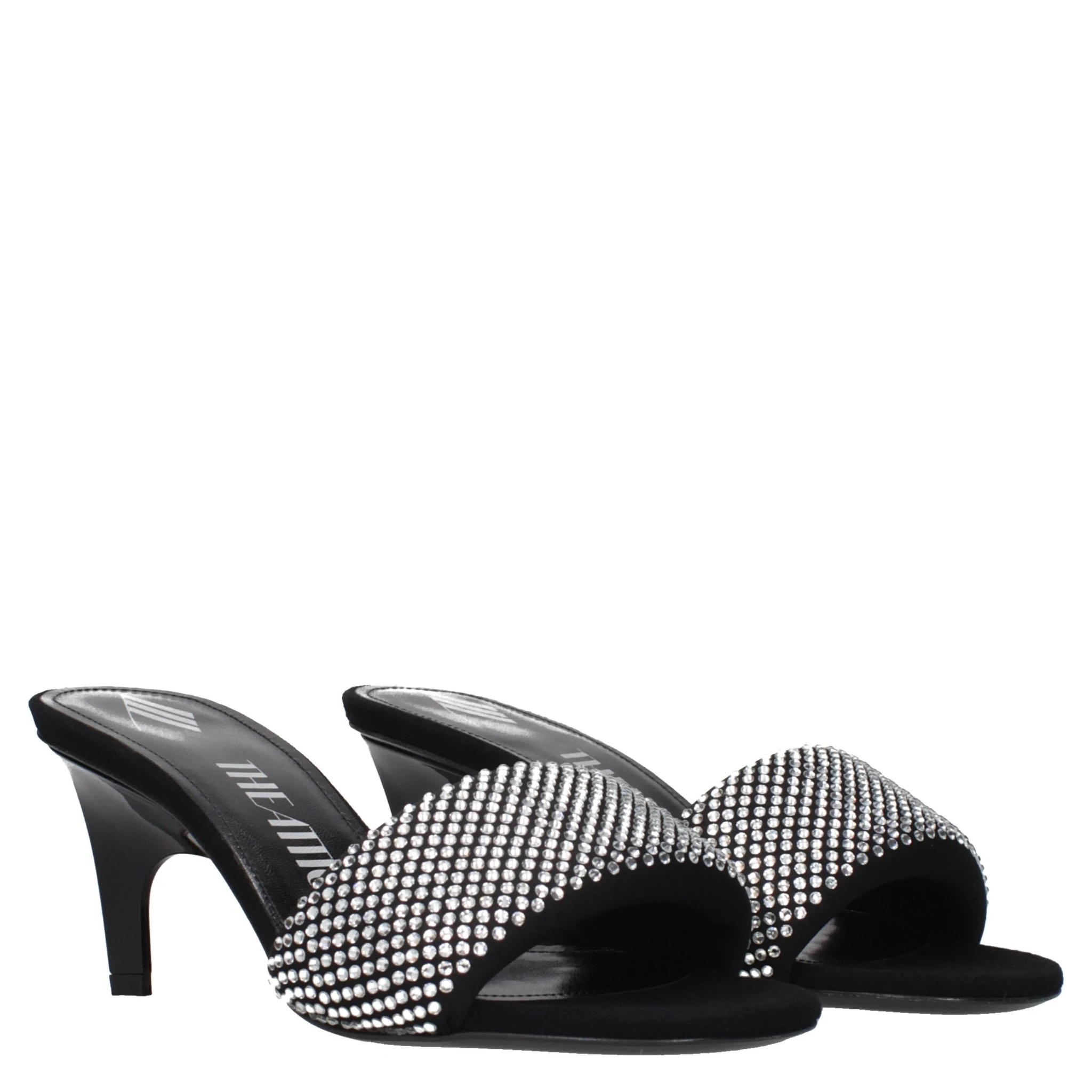Black Fabric Stiletto Heel Sandals