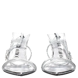 Gray Leather Stiletto Heel Sandals