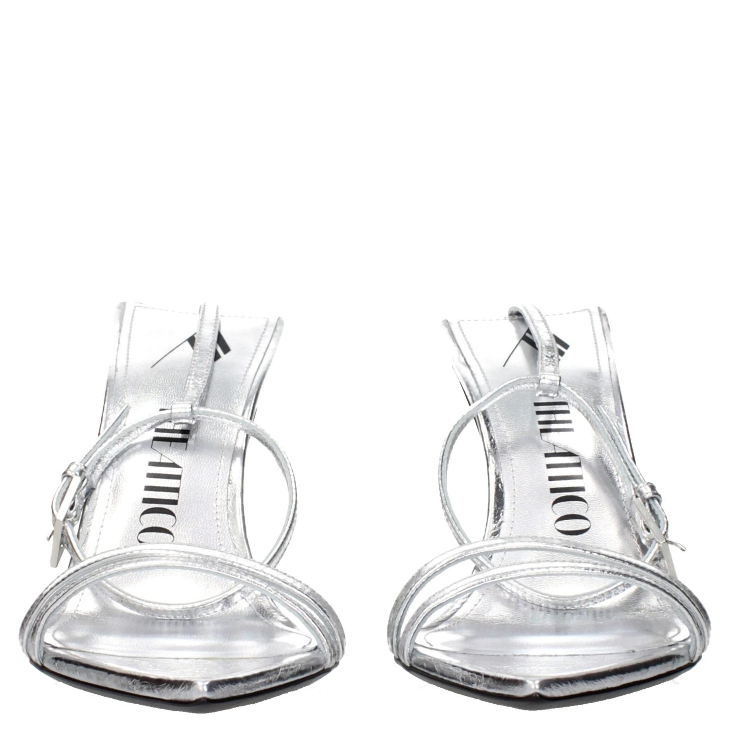 Gray Leather Stiletto Heel Sandals