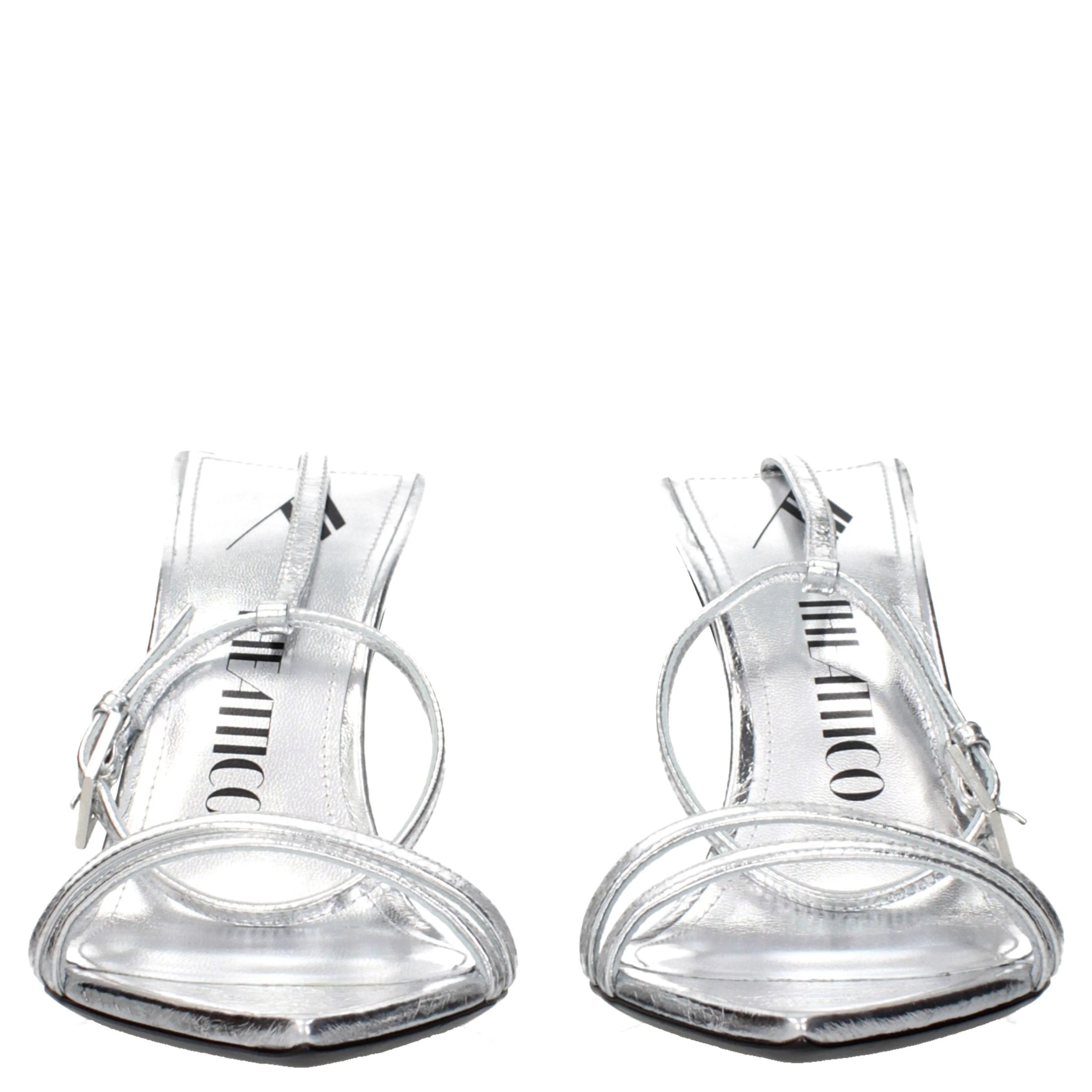 Gray Leather Stiletto Heel Sandals