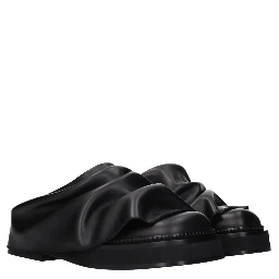 Black Leather Slippers