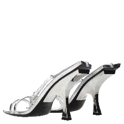 Gray Leather Stiletto Heel Sandals