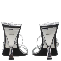 Gray Leather Stiletto Heel Sandals