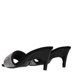 Black Fabric Stiletto Heel Sandals