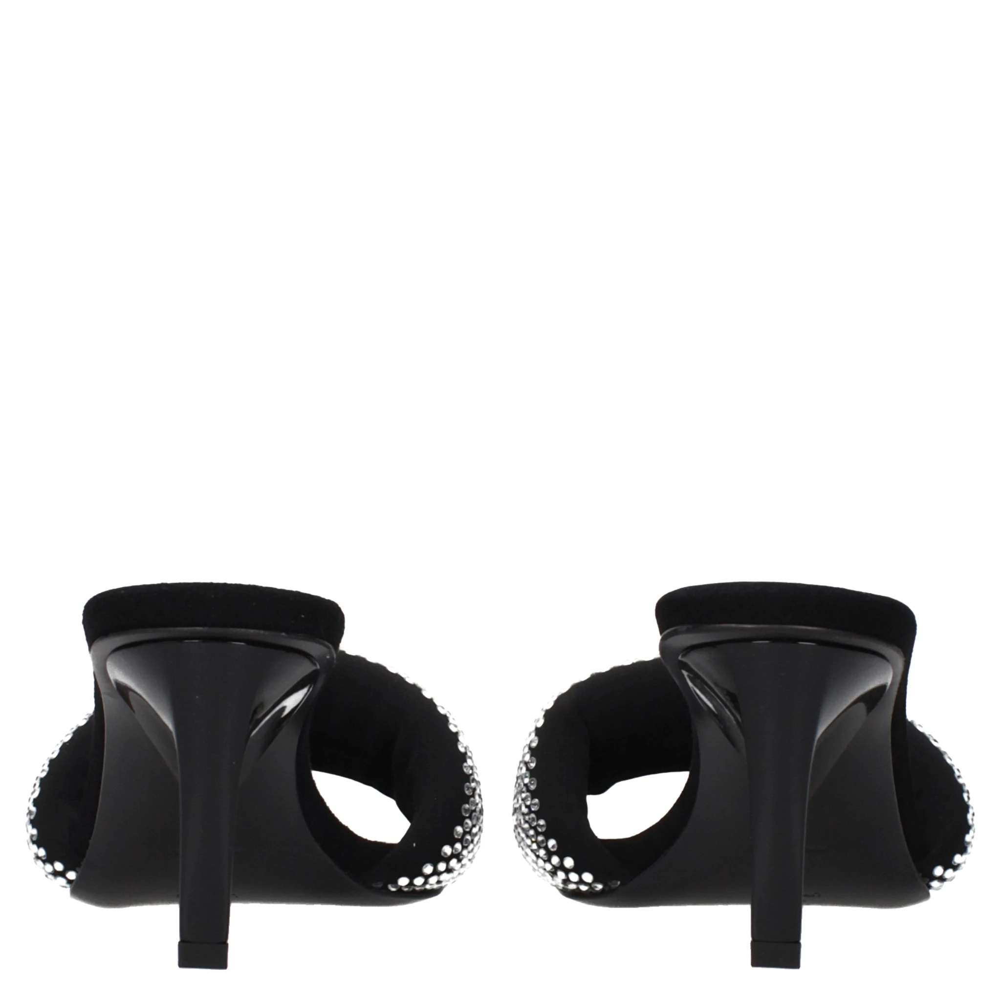 Black Fabric Stiletto Heel Sandals