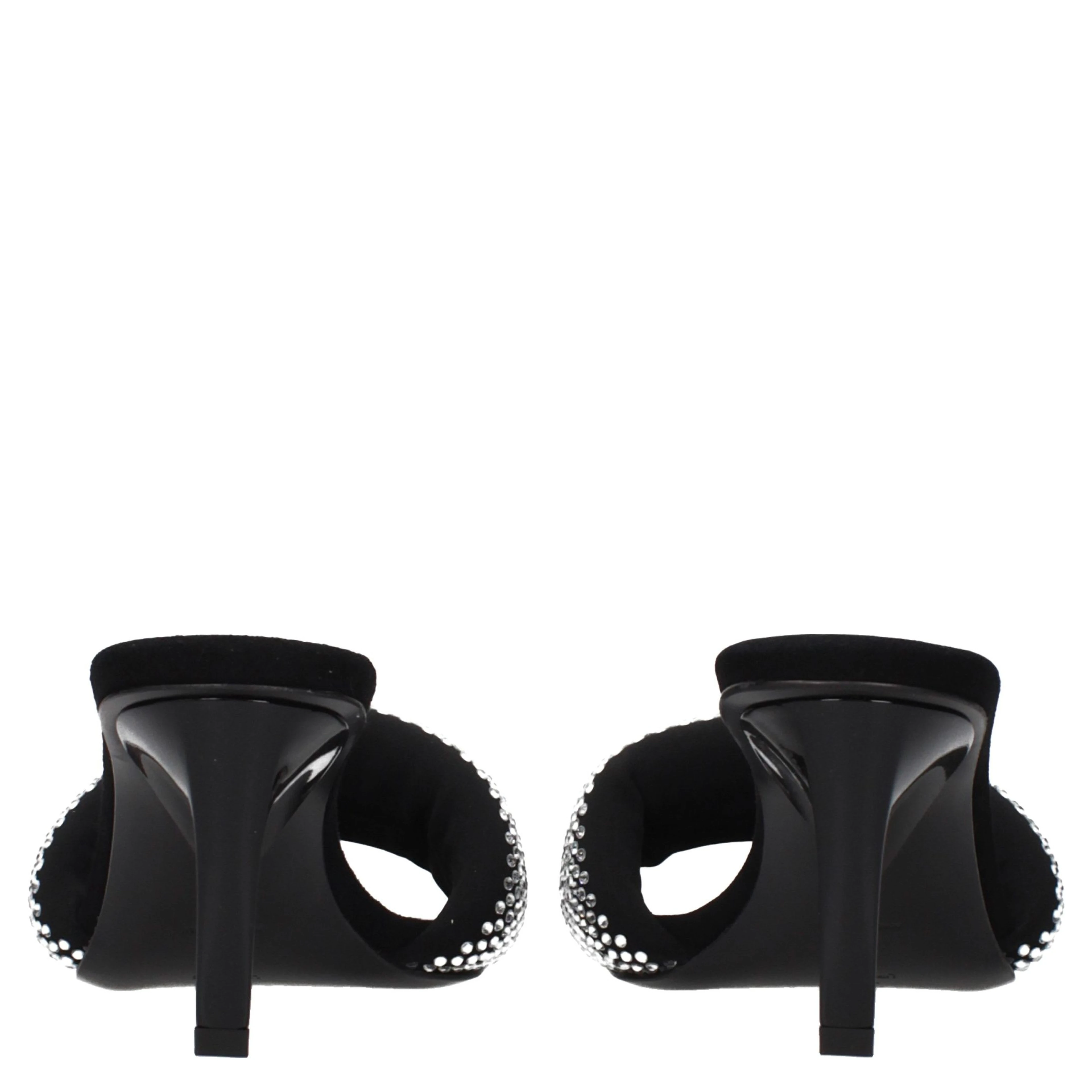 Black Fabric Stiletto Heel Sandals
