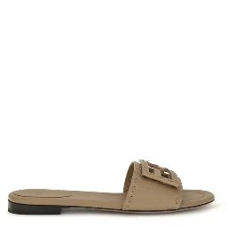 Beige Calf Leather Bos Taurus Flat Sandals