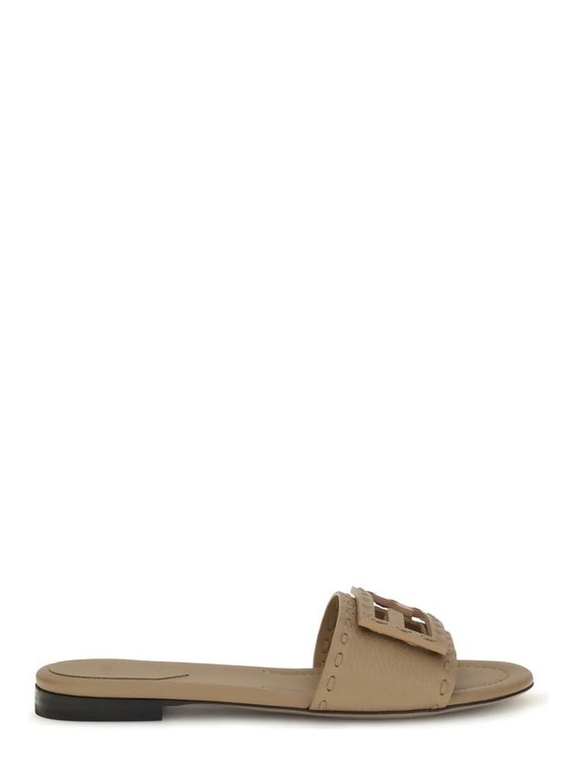 Beige Calf Leather Bos Taurus Flat Sandals