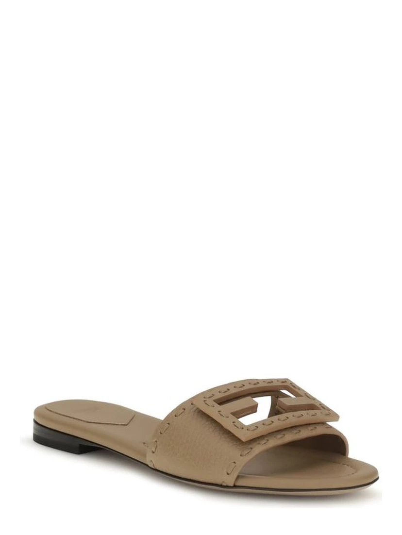 Beige Calf Leather Bos Taurus Flat Sandals