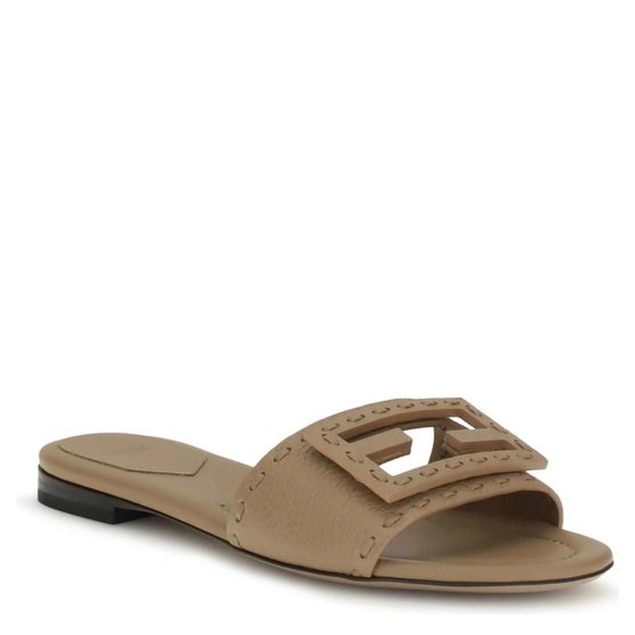 Beige Calf Leather Bos Taurus Flat Sandals