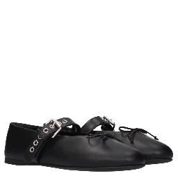 Black Leather Ballet Flats