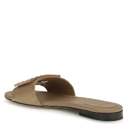 Beige Calf Leather Bos Taurus Flat Sandals