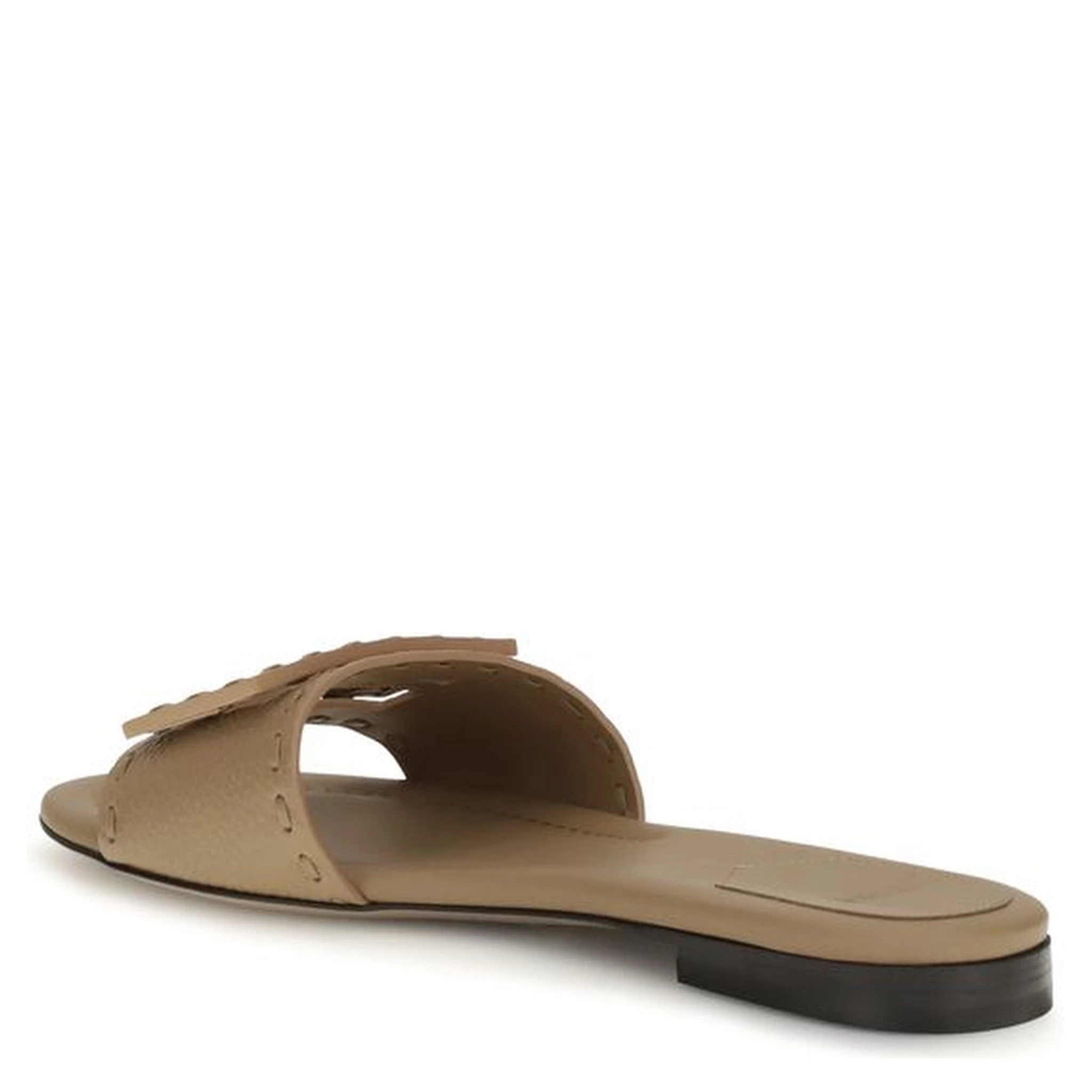 Beige Calf Leather Bos Taurus Flat Sandals