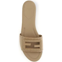 Beige Calf Leather Bos Taurus Flat Sandals
