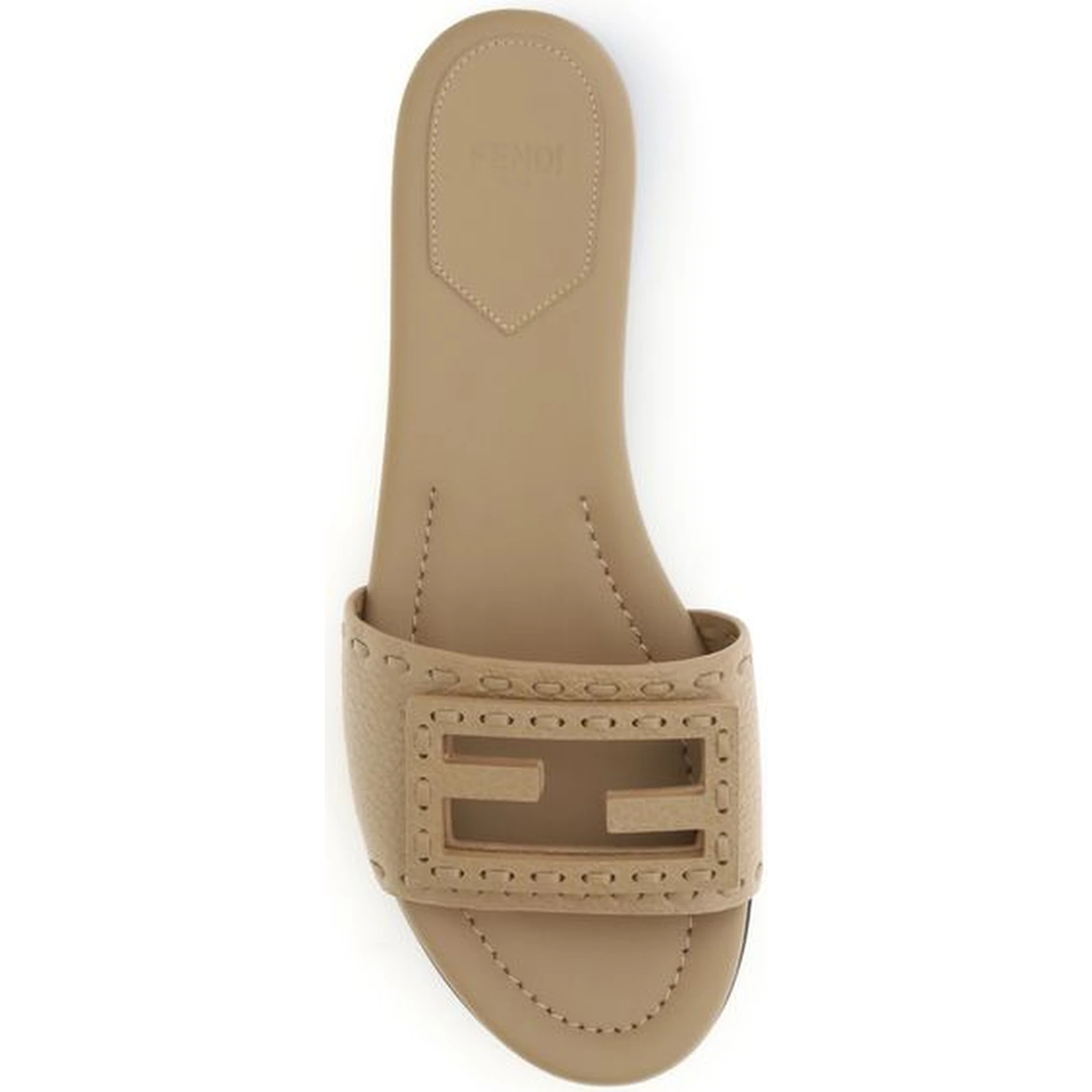 Beige Calf Leather Bos Taurus Flat Sandals