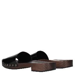 Black Leather Slippers
