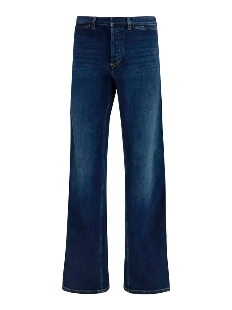 Blue Cotton Flared Jeans