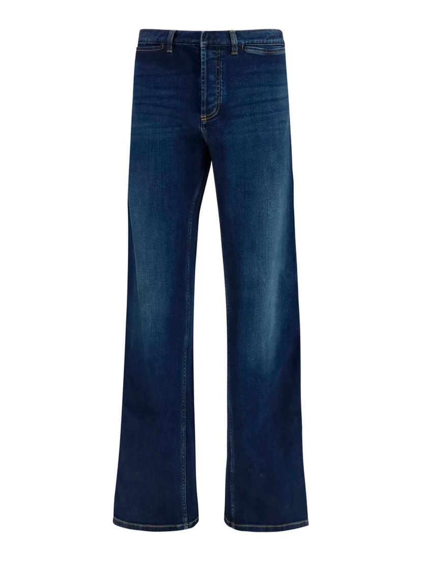 Blue Cotton Flared Jeans