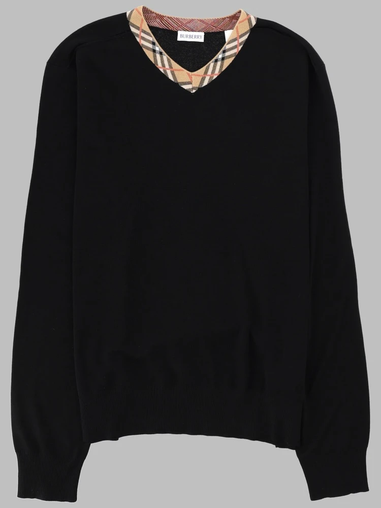 MAGLIA IN LANA MERINO CON SCOLLO "CHECK"