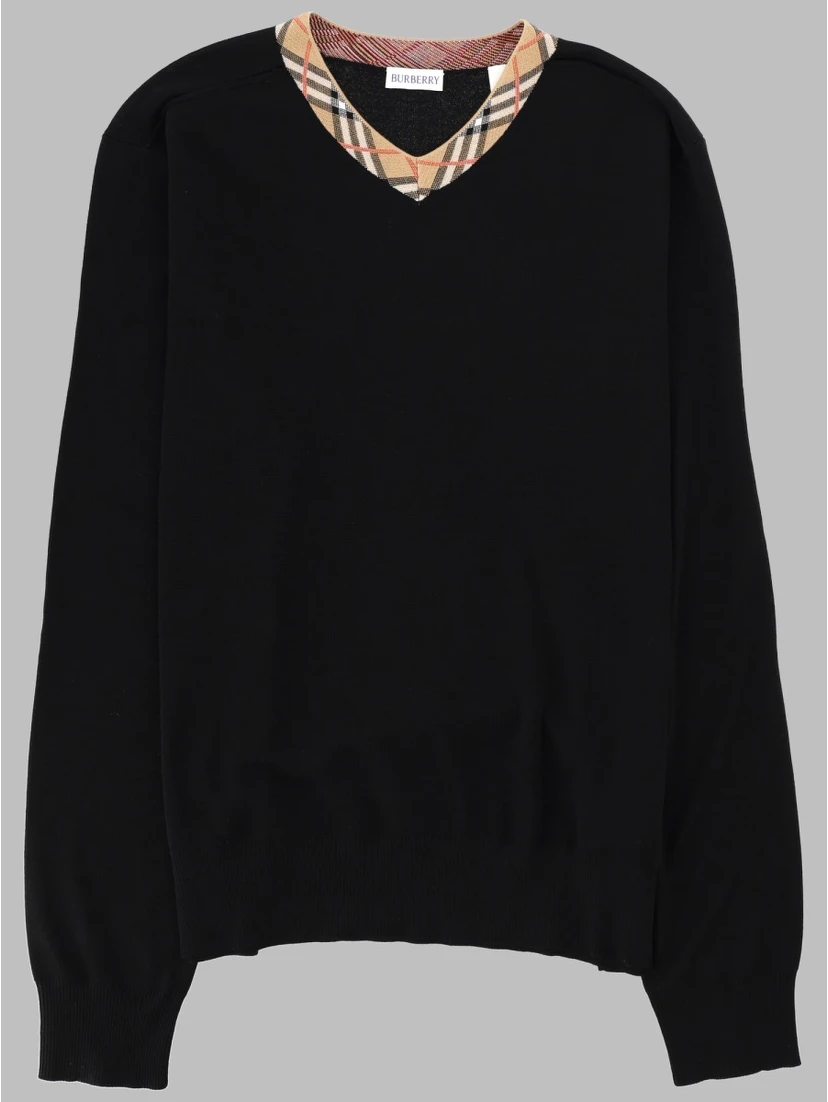 MAGLIA IN LANA MERINO CON SCOLLO "CHECK"