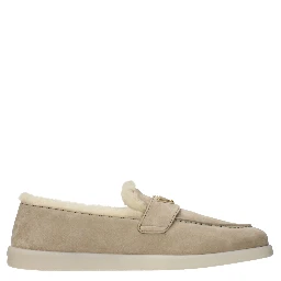 Beige Leather Slip-On Loafers