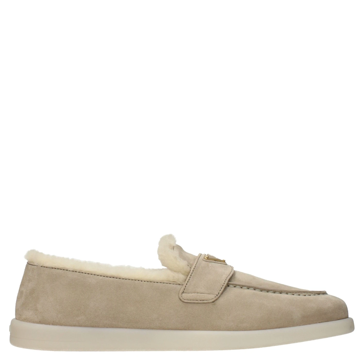 Beige Leather Slip-On Loafers