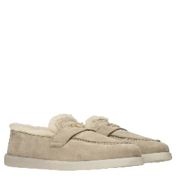 Beige Leather Slip-On Loafers