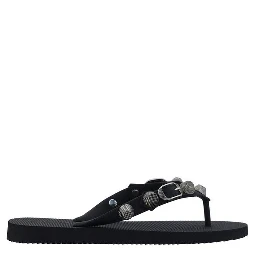 Black Polyurethane Flip-Flop Sandals