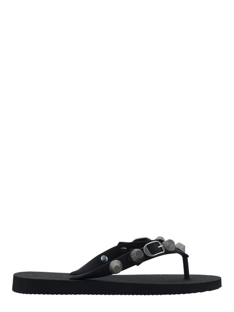 Black Polyurethane Flip-Flop Sandals