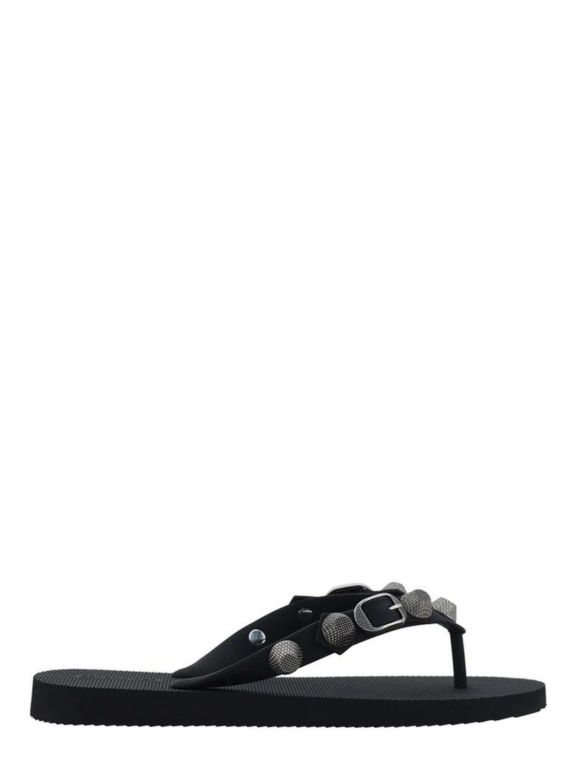 Black Polyurethane Flip-Flop Sandals