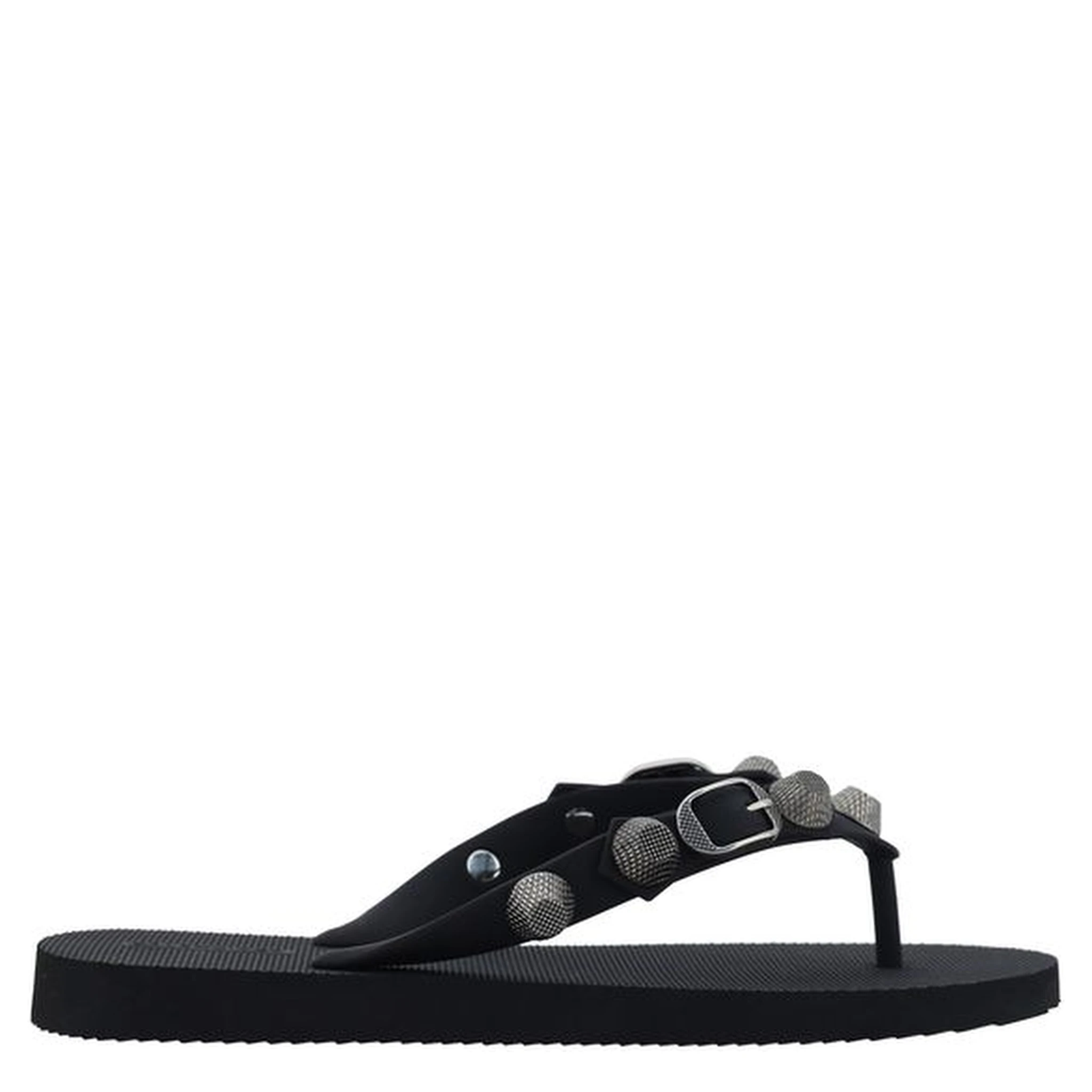Black Polyurethane Flip-Flop Sandals