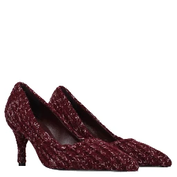 Red Fabric Mid Heel Pumps