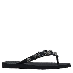 Black Polyurethane Flip-Flop Sandals