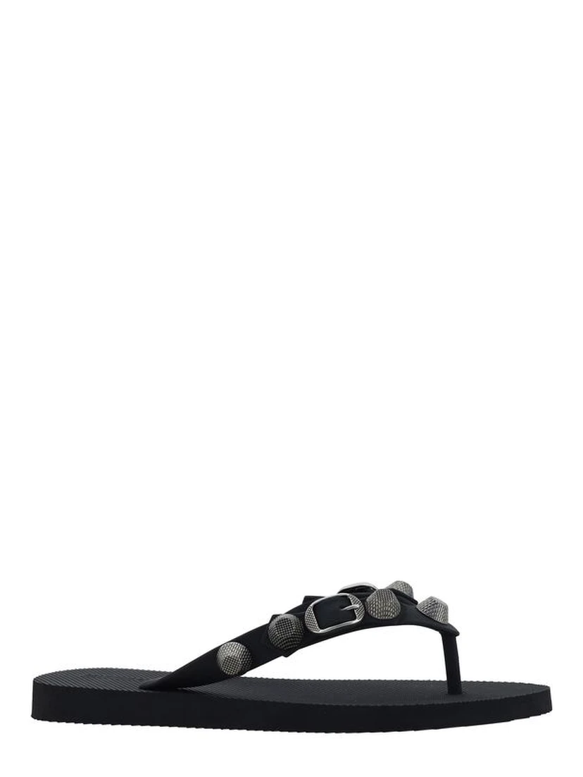 Black Polyurethane Flip-Flop Sandals